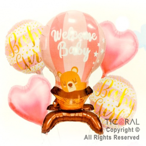 SET DE GLOBOS METALIZADO WELCOME BABY ROSA 5 UNIDADES X 1